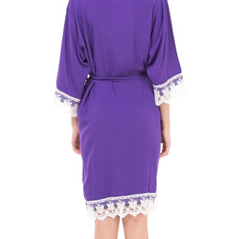 Women's Cotton Kimono Robe with Lace Trim robes- purple. NEW! - Picture 4 of 5